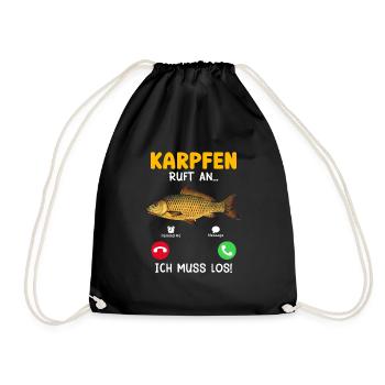 KARPFEN RUFT AN ICH MUSS WEG Lustiges Angler - Turnbeutel - Schwarz - Vorne