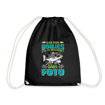 Angler Outfit GIB MIR BOILIES UND DU BEKOMMST FOTO - Turnbeutel - Schwarz - Vorne