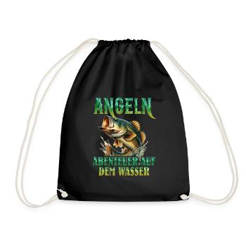 ANGELN ABENTEUER AUF DEM WASSER Lustiges - Turnbeutel - Schwarz - Vorne