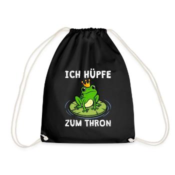 Karneval Frosch ICH HÜPFE ZUM THRON Lustiges - Turnbeutel - Schwarz - Vorne