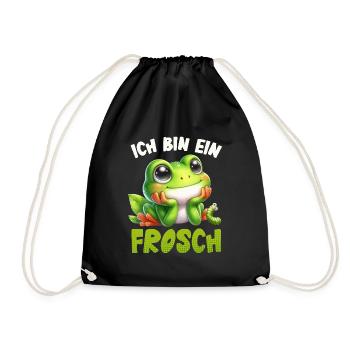 Froschkostüm ICH BIN EIN FROSCH Karneval - Turnbeutel - Schwarz - Vorne