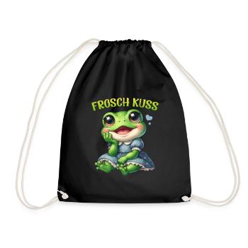Karneval Kostüm FROSCH KUSS Lustiges Frosch - Turnbeutel - Schwarz - Vorne