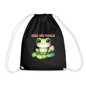 Froschkostüm KÜSS DEN FROSCH Lustiges Faschings - Turnbeutel - Schwarz - Vorne