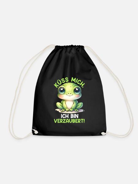 Froschkostüm KÜSS MICH ICH BIN VERZAUBERT - Turnbeutel - Schwarz