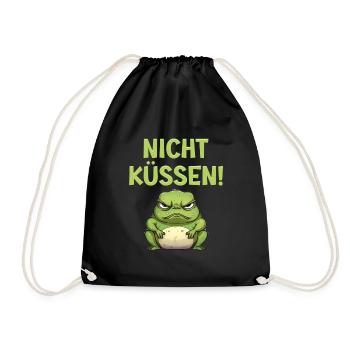 Froschkostüm NICHT KÜSSEN Lustiges Faschings - Turnbeutel - Schwarz - Vorne