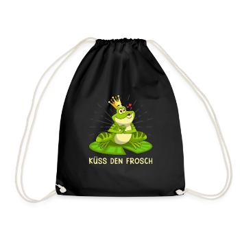 Froschkostüm KÜSS DEN FROSCH Lustiges Faschings - Turnbeutel - Schwarz - Vorne