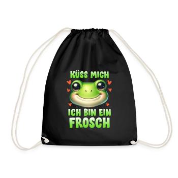 Froschkönig KÜSS MICH ICH BIN EIN FROSCH Lustig - Turnbeutel - Schwarz - Vorne