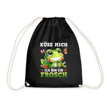 Karneval Frosch KÜSS MICH BIN EIN FROSCH Lustiges - Turnbeutel - Schwarz - Vorne