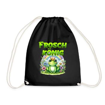 FROSCHKÖNIG Lustiges Karneval Frosch Kostüm - Turnbeutel - Schwarz - Vorne