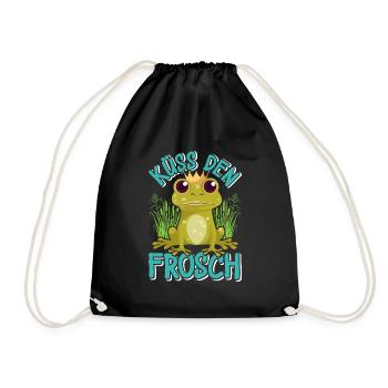 Karneval Kostüm Party KÜSS DEN FROSCH Lustiges - Turnbeutel - Schwarz - Vorne