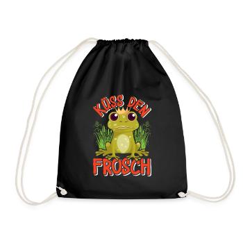 Karneval Kostüm Party KÜSS DEN FROSCH Lustiges - Turnbeutel - Schwarz - Vorne