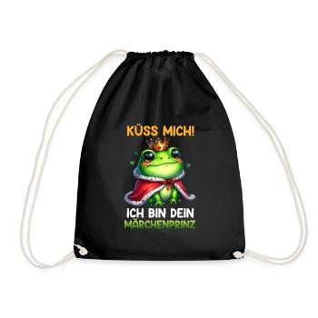 Karneval Frosch KÜSS MICH BIN DEIN MÄRCHENPRINZ - Turnbeutel - Schwarz - Vorne