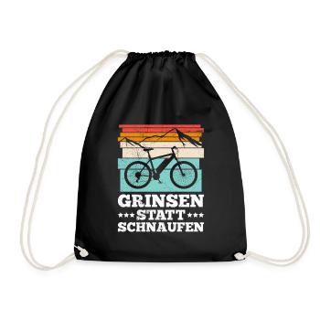 Elektro Fahrrad GRINSEN STATT SCHNAUFEN Lustiges - Turnbeutel - Schwarz - Vorne
