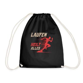 Läufer LAUFEN HEILT ALLES Laufen Lustiges - Turnbeutel - Schwarz - Vorne