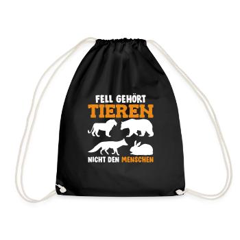 Tierschutz FELL GEHÖRT ZU TIEREN NICHT MENSCHEN - Turnbeutel - Schwarz - Vorne