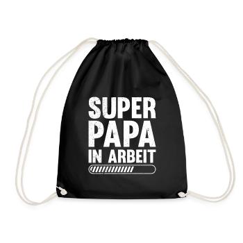 Bald Vater SUPER PAPA IN ARBEIT Lustiges - Turnbeutel - Schwarz - Vorne