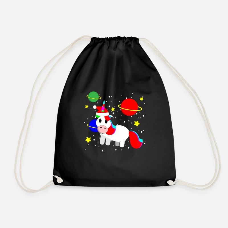 Einhorn Weihnachten Weihnachtspulli Weltall - Turnbeutel - Schwarz