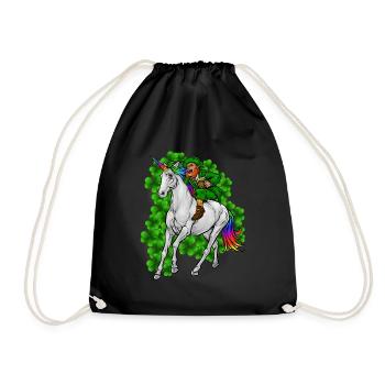 Leprechaun Rides Unicorn | Happy St. Patrick's Day - Drawstring Bag - black - Front