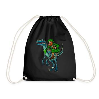 Leprechaun Rides Velociraptor | St. Patrick's Day - Drawstring Bag - black - Front