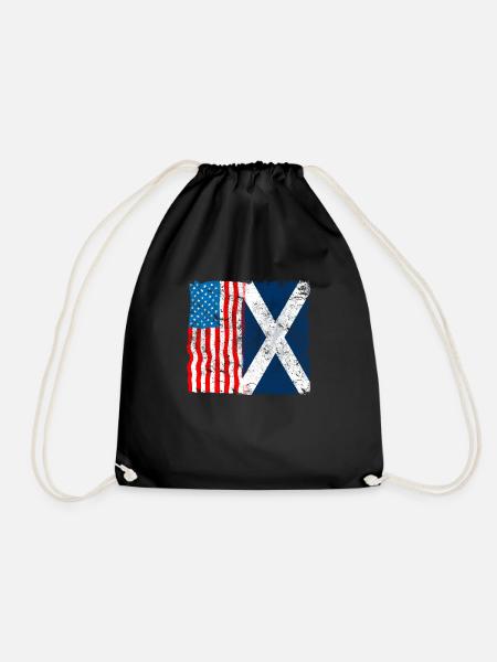 Scotland USA Flag Highlander Tartan Kilt - Drawstring Bag - black