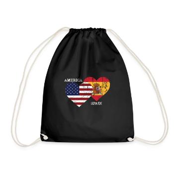 Spain America USA Gift Funny Heart - Drawstring Bag - black - Front