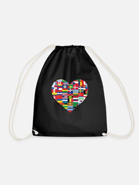Frieden Herz Welt Flagge Geschenk Geschenkidee - Turnbeutel - Schwarz