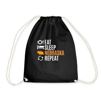 Eat sleep nebraska repeat gift - Drawstring Bag - black - Front