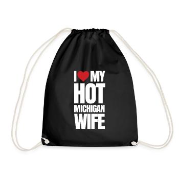 Michigan Wife Gift - Drawstring Bag - black - Front