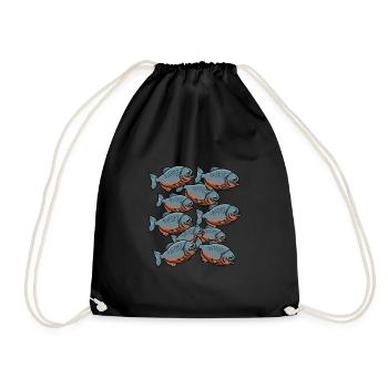 Piranha Geschenk - Turnbeutel - Schwarz - Vorne