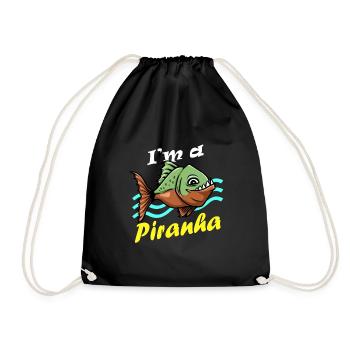 Piranha Geschenk - Turnbeutel - Schwarz - Vorne