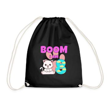 8th birthday cat - Drawstring Bag - black - Front