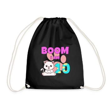 10th birthday cat - Drawstring Bag - black - Front