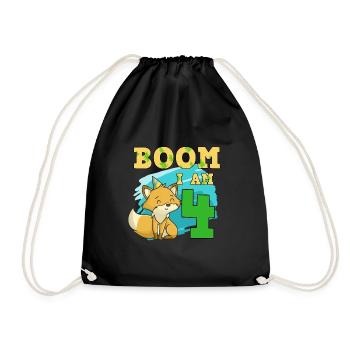 4th birthday fox - Drawstring Bag - black - Front