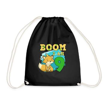 9th birthday fox - Drawstring Bag - black - Front