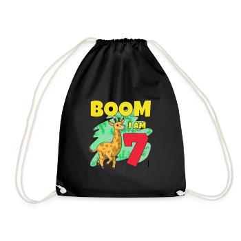 7th birthday giraffe - Drawstring Bag - black - Front
