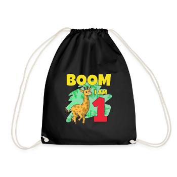 1st birthday giraffe - Drawstring Bag - black - Front