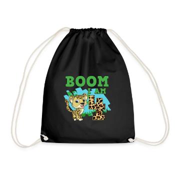 4th birthday leopard - Drawstring Bag - black - Front