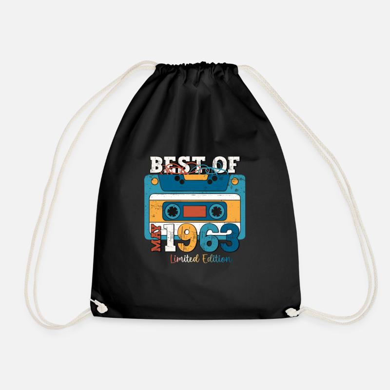 60th Birthday Man Cassette May Vintage 1963 - Drawstring Bag - black