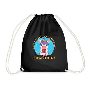 Einhorn Kaffee - Turnbeutel - Schwarz - Vorne
