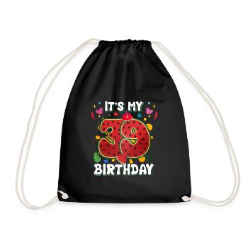 39. Geburtstag Wassermelone - Turnbeutel - Schwarz - Vorne