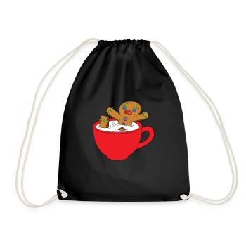 Gingerbread Man Cup - Drawstring Bag - black - Front