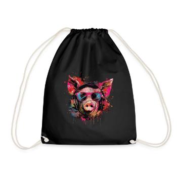 Schwein - Turnbeutel - Schwarz - Vorne