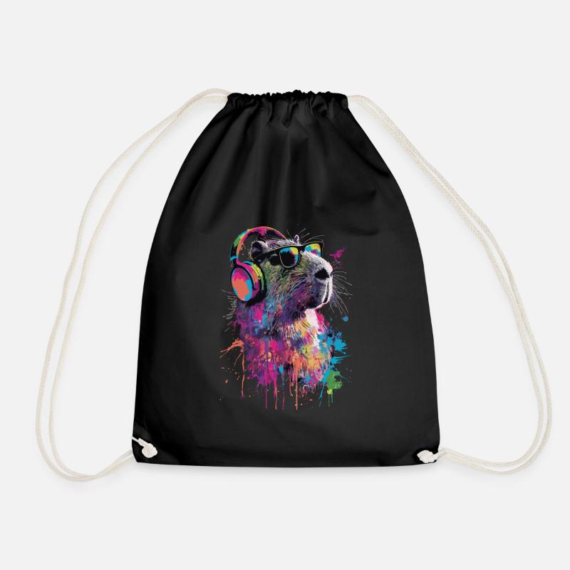Capybara - Drawstring Bag - black