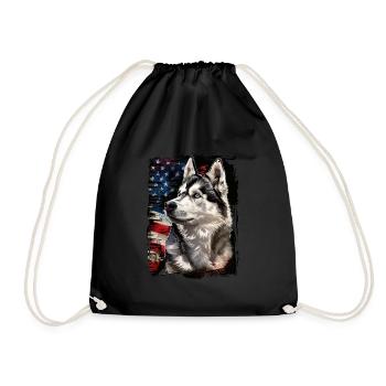 Siberian Husky America Usa - Drawstring Bag - black - Front