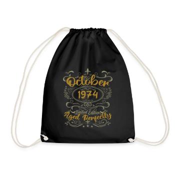 October 1974 Gift 1974 Birthday October 1974 - Drawstring Bag - black - Front