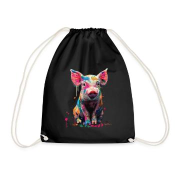Schwein - Turnbeutel - Schwarz - Vorne