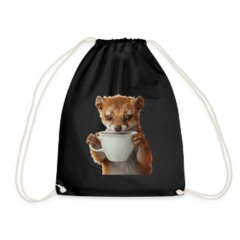 Hermelin Kaffee - Turnbeutel - Schwarz - Vorne