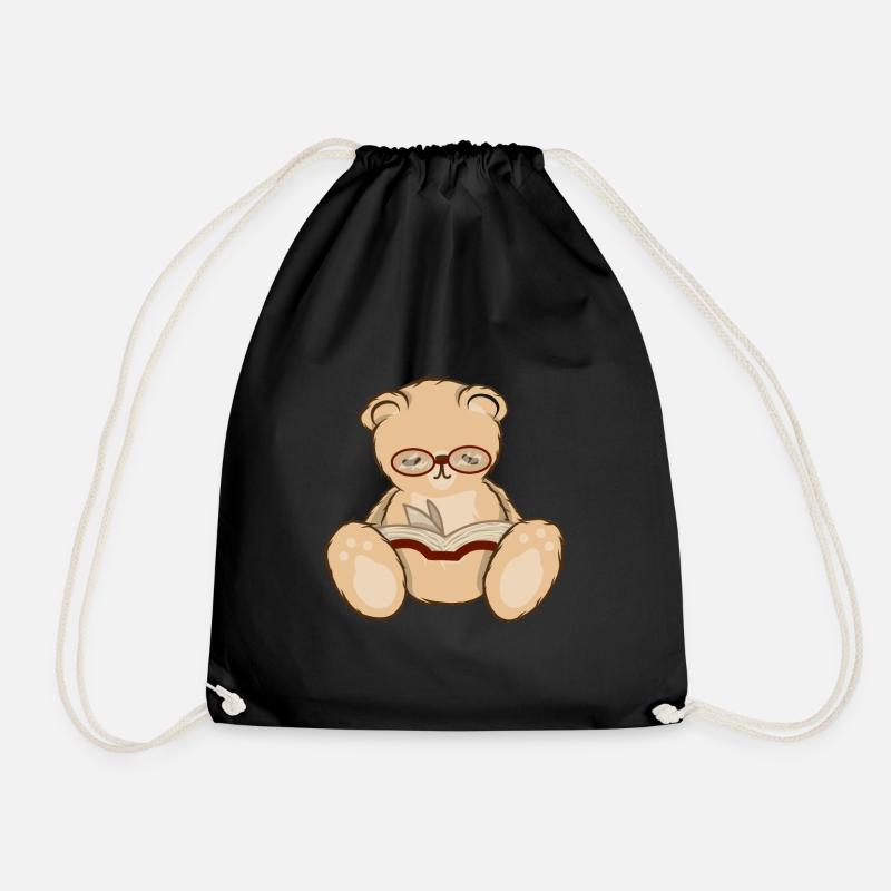 Teddy Bär mit Brille Buch lesen - Turnbeutel - Schwarz