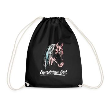 Equestrian Girl Horse Riding Dressage - Drawstring Bag - black - Front
