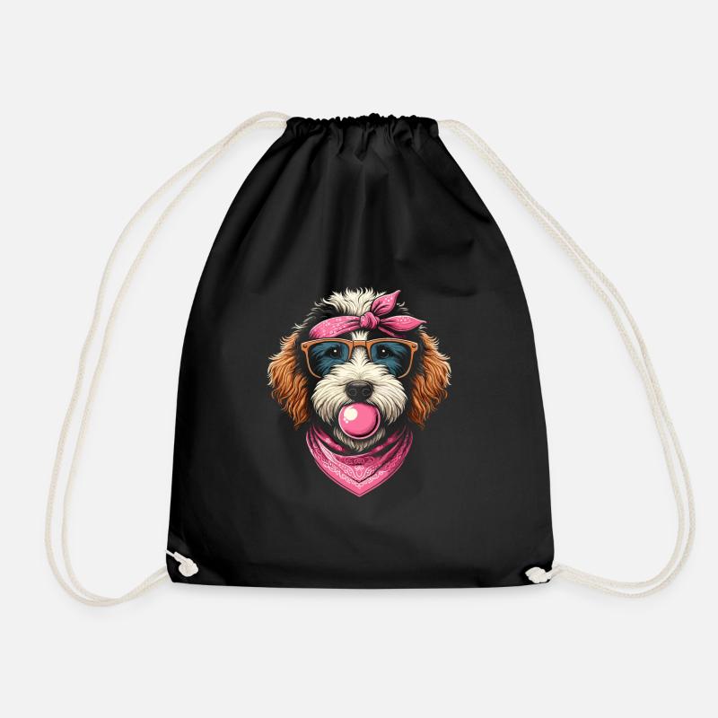 Bernedoodle Dog - Drawstring Bag - black